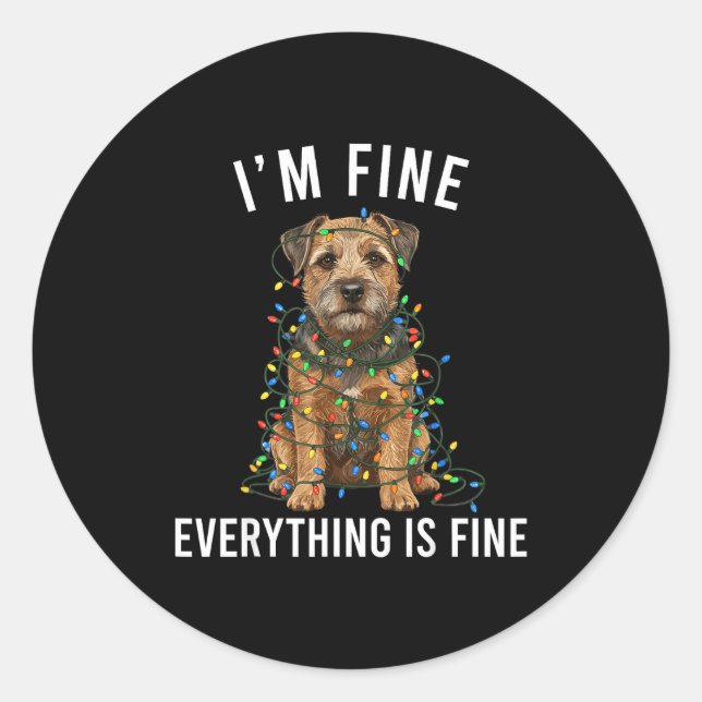 Adesivo Border Terrier Christmas I'm Fine Everything Is Fi (Frente)