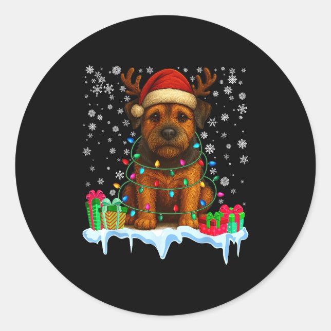 Adesivo Border Terrier Christmas Santa Hat Reindeer Pajama (Frente)