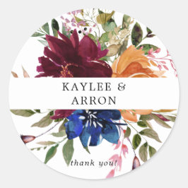 Adesivo Borgonha e Marinho Laranja Queda Floral Obrigado