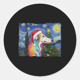 Adesivo Borzoi Santa Hat Natal Starry Night Dog Art Pa