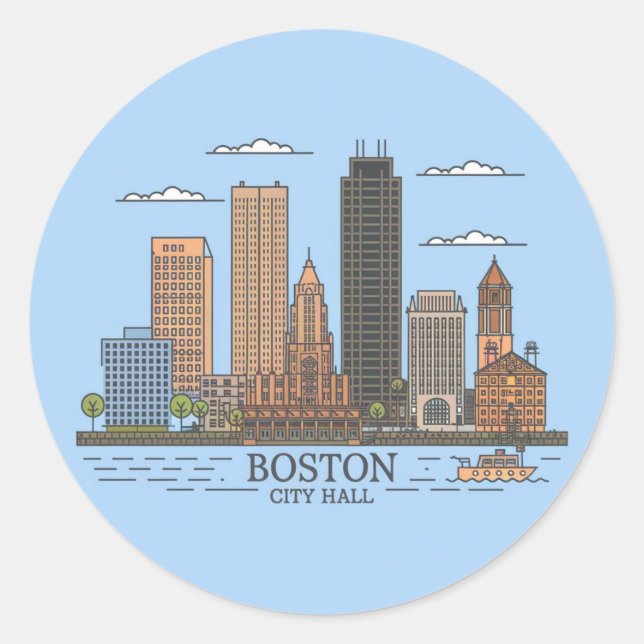 Adesivo Boston City Skyline, linha do horizonte de boston  (Frente)