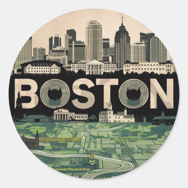 Adesivo Boston, horizonte da cidade de Massachusetts com m (Frente)