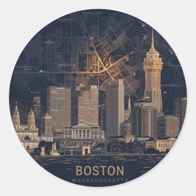 Adesivo Boston, horizonte da cidade de Massachusetts com m (Frente)
