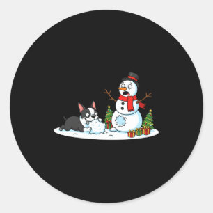 Adesivo Boston Terrier Boneco de Neve Árvore de Natal Nata