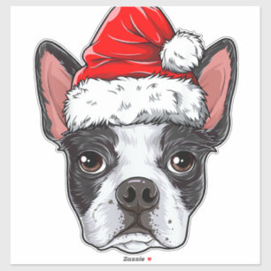 Adesivo Boston Terrier Christmas Dog Santa Hat Xmas Boys K