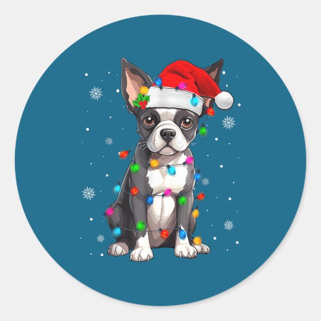 Adesivo Boston Terrier Christmas Santa Hat  (Frente)