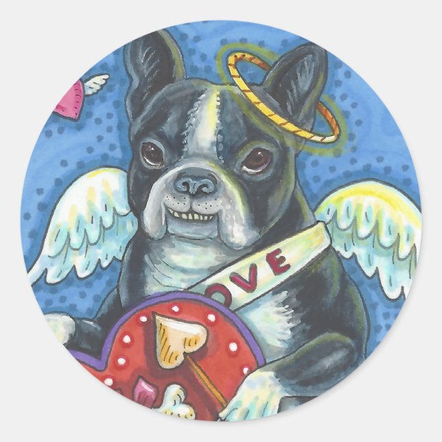Adesivo Boston Terrier, CUPID DOG NAMORADOS STICKERS Sheet (Frente)
