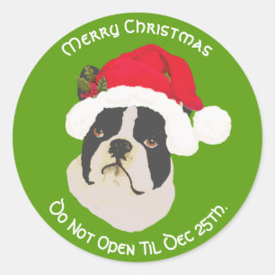Adesivo Boston Terrier Feliz Natal, Não Abra até