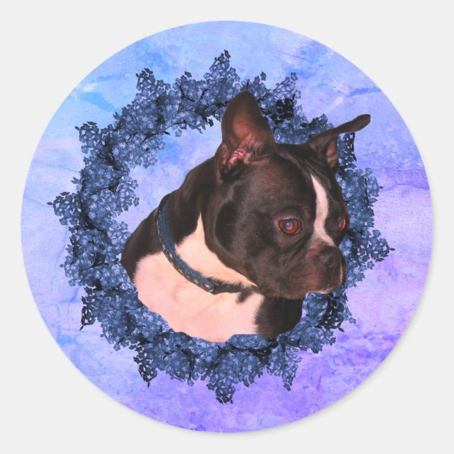 Adesivo Boston Terrier Flower Wreath Dog (Frente)
