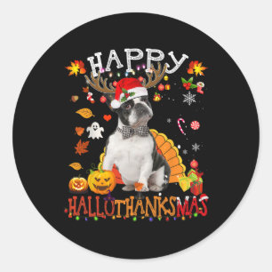 Adesivo Boston Terrier Halloween Cachorro Feliz de Natal