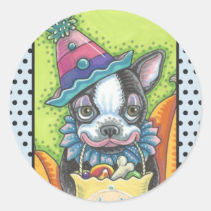 Adesivo BOSTON TERRIER HALLOWEEN CLOWN STICKSHEET Round