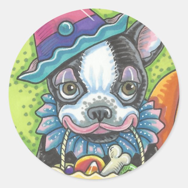 Adesivo BOSTON TERRIER HALLOWEEN CLOWN STICKSHEET Round (Frente)