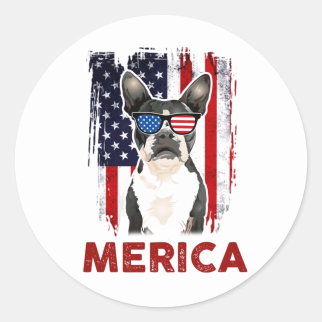 Adesivo Boston Terrier Merica Bandeira Americana Patriótic (Frente)