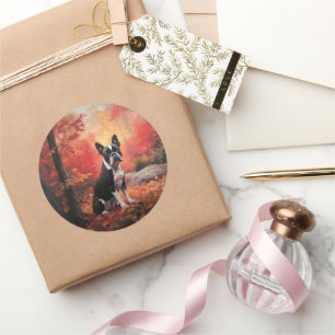 Adesivo Boston Terrier no outono deixa cair inspiração