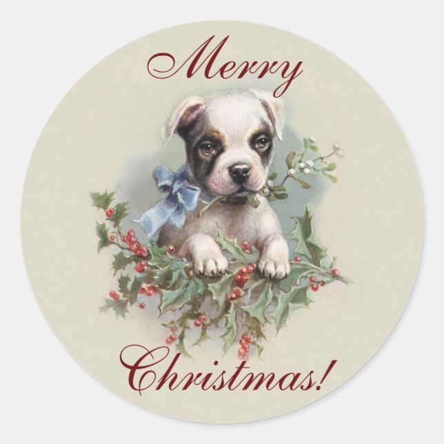 Adesivo Boston Terrier Puppy - Feriado de Natal para Cacho (Frente)