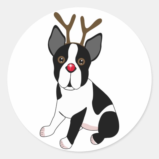 Adesivo Boston Terrier Reindeer (Frente)