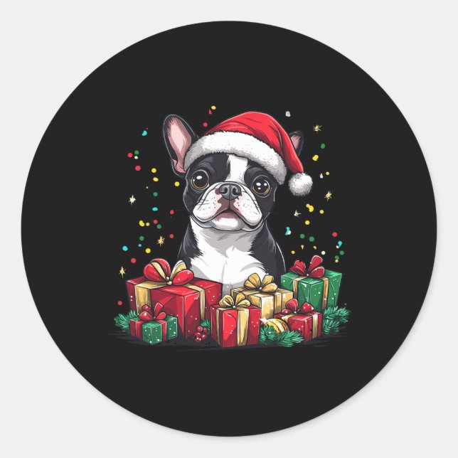 Adesivo Boston Terrier Santa Hat Engraçado Natal Bostie Do (Frente)