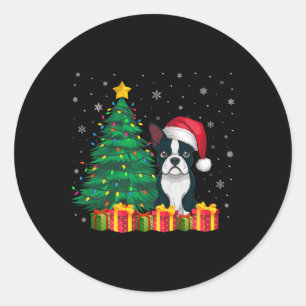 Adesivo Boston Terrier Santa Hat, Luz de Natal, Cão