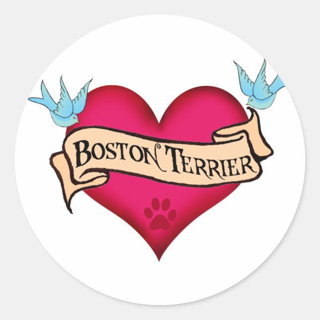 Adesivo Boston Terrier Tattoo Heart (Frente)