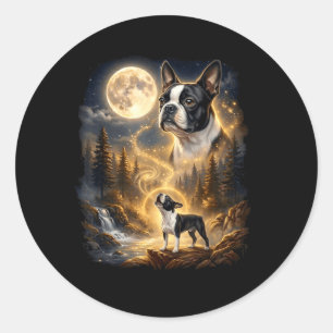 Adesivo Boston Terrier Uivando Para A Lua Retro