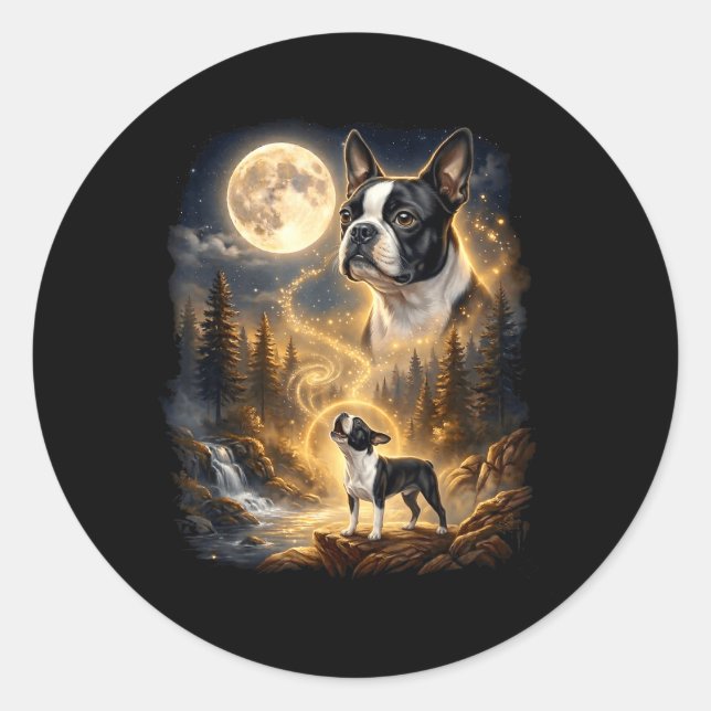 Adesivo Boston Terrier Uivando Para A Lua Retro (Frente)