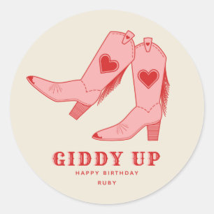 Adesivo Bota de Cowgirl Rosa Giddy Up Aniversário