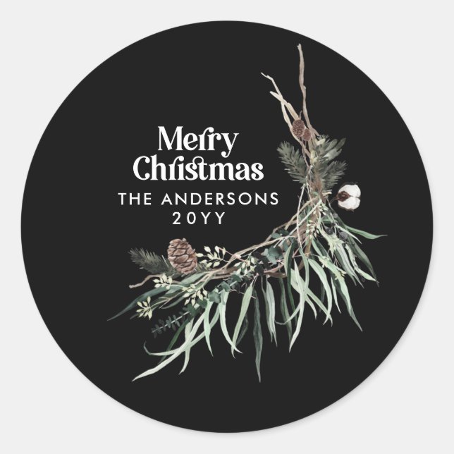 Adesivo Botânica de cor-de-água elegante preta (Frente)