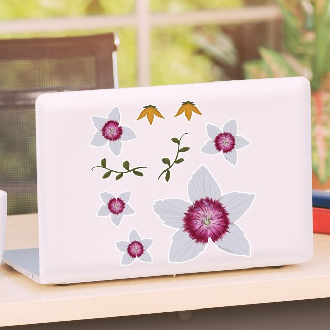 Adesivo Botânica Floral De Elegante Dianthus Desenhada À M (Criador carregado)