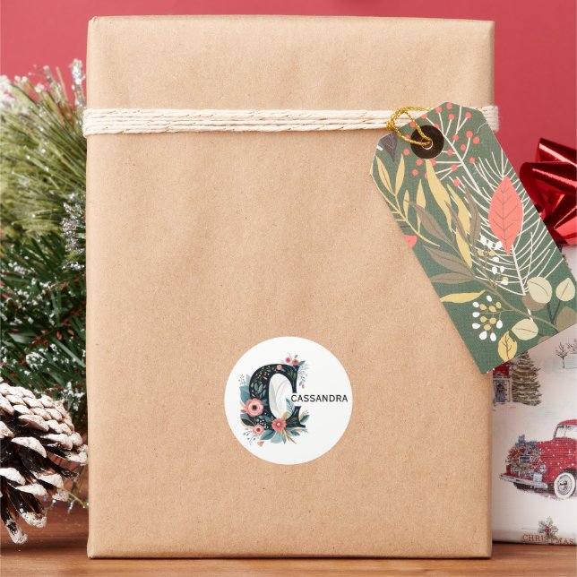 Adesivo Botânica Floral Monograma - Letra C Personalizável (Feriado)