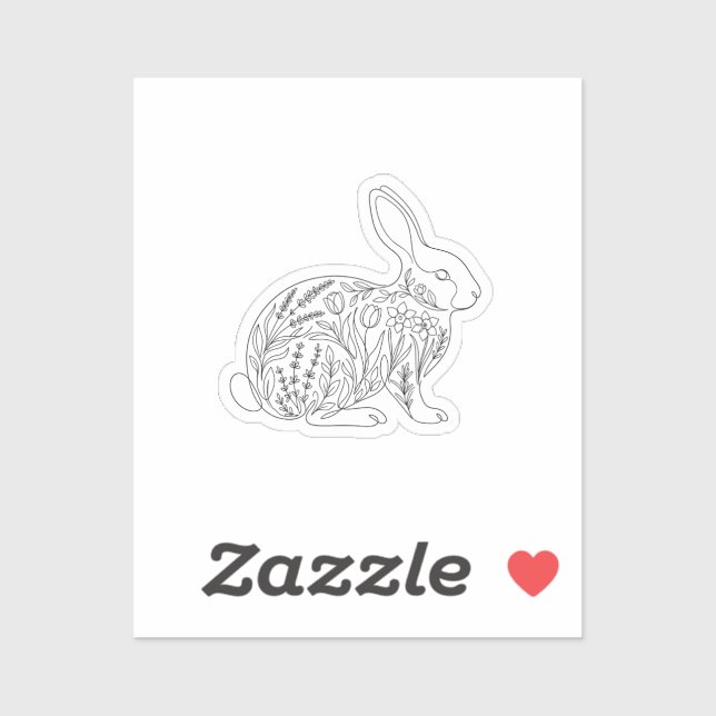 Adesivo Botanical Bunny Silhouette Floral Line Art Sticker (Folha)