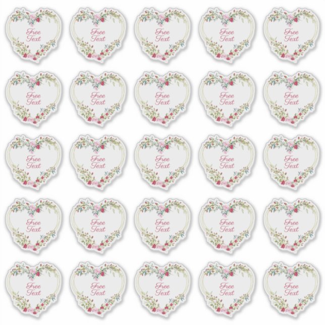 Adesivo Botanical Heart in Pink and Red Shades Custom Text (Frente)