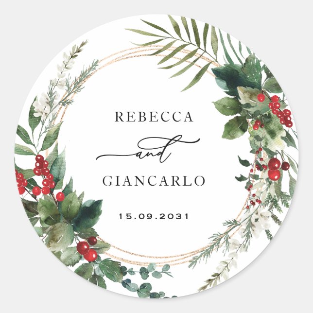 Adesivo Botanical Holiday Greenery Red Berries Wedding (Frente)