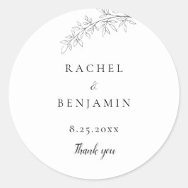 Adesivo Botanical Minimalist Wedding Thank you Black White