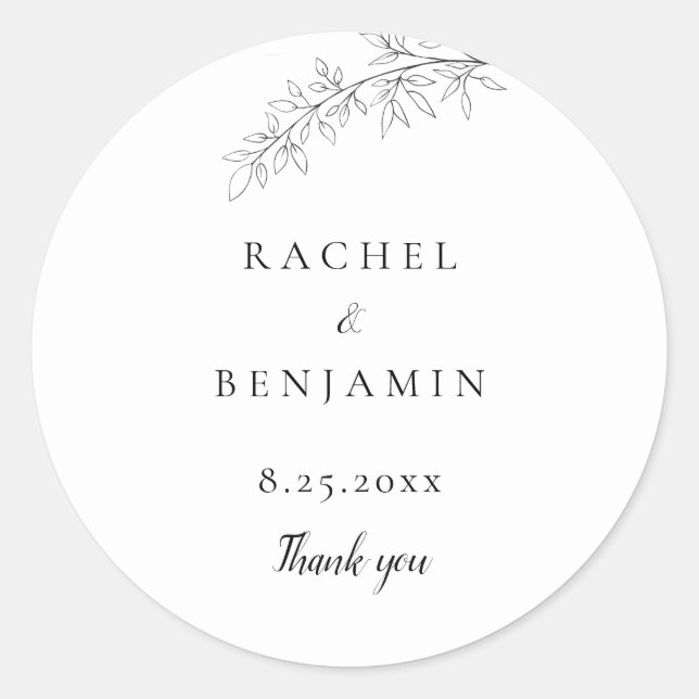 Adesivo Botanical Minimalist Wedding Thank you Black White (Frente)