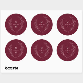 Adesivo Botanical Monogram Burgundy Wedding Elegant Favor