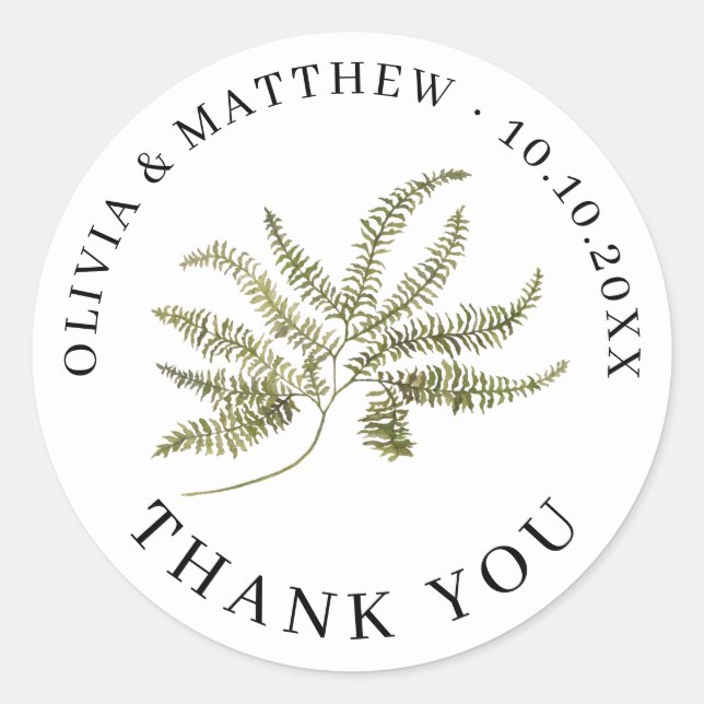 Adesivo Botanical Wedding Thank You | Minimalist Fern (Frente)