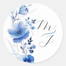 Botânico Aquarela Floral Azul 