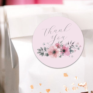 Adesivo Botânico chic floral cinza rosa flor Obrigado