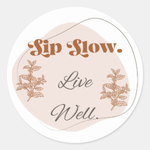 Adesivo Botânico de Café Sip Slow Live Well
