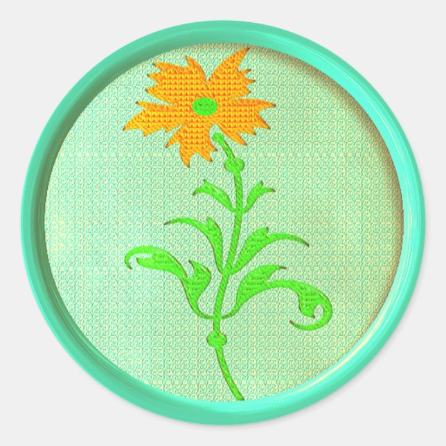 Adesivo Botão de costura de margarida laranja verde (Frente)