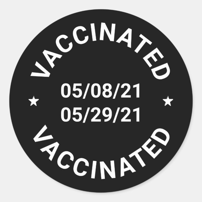 Adesivo Botão de pin vacinado com datas e texto personaliz (Frente)