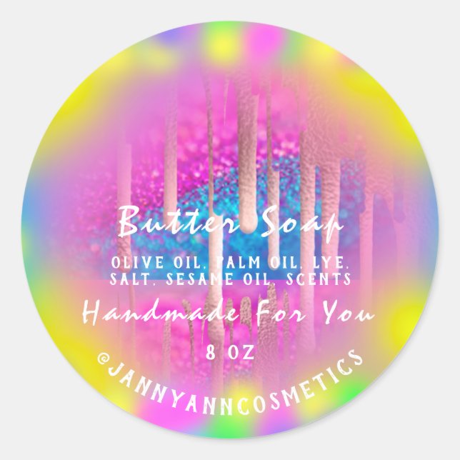 Adesivo Botão de sabão Cosméticos Hológrafo Rosa Coletivo  (Frente)