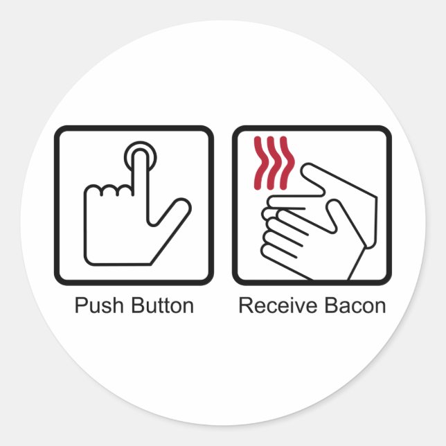 Adesivo Botão Empurrar, Receber Bacon - Disjuntor de Bacon (Frente)
