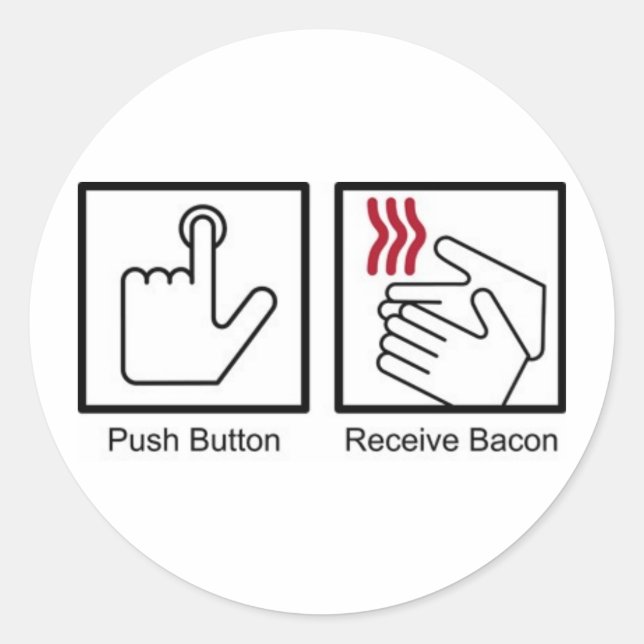 Adesivo Botão Empurrar, Receber Bacon - Disjuntor de Bacon (Frente)