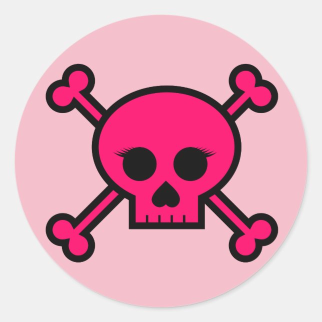 Adesivo Botão Redondo Girly Pink Skull Crossbones (Frente)