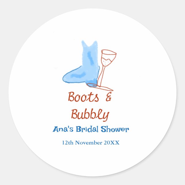 Adesivo Botas & champanhe espumante frasco chá de noiva az (Frente)