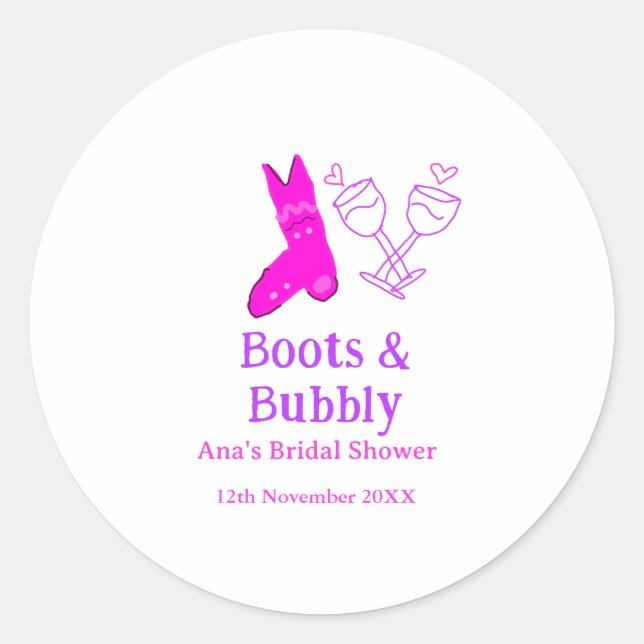 Adesivo Botas & champanhe espumante rosa para chá de noiva (Frente)