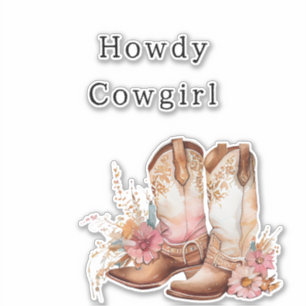 Adesivo Botas de Cowgirl Florais Rosa Bege Ocidental