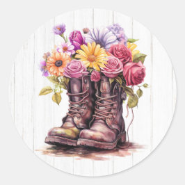Adesivo Botas de Fazenda Floral de Aquarela e Madeira Rúst