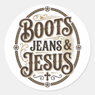 Adesivo Botas Jeans e Jesus Fé Ocidental Vintage
